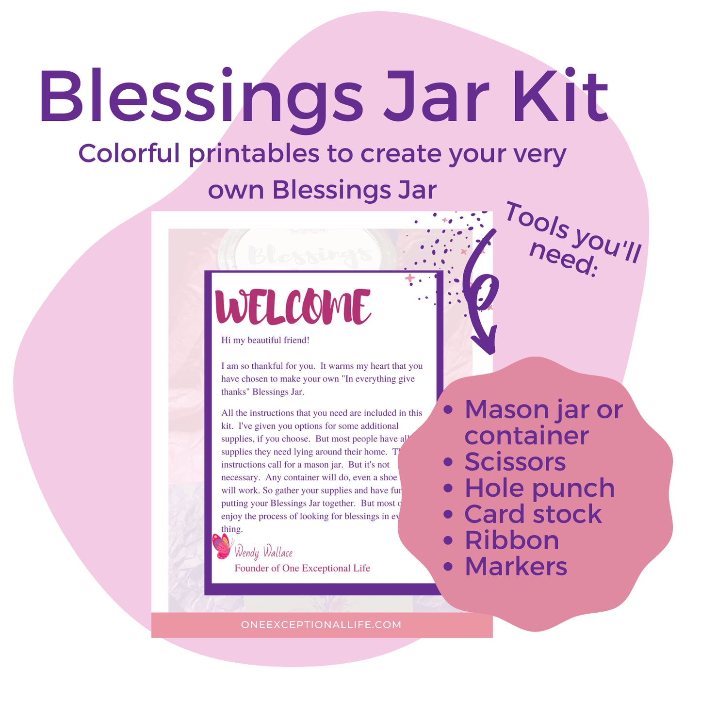 In Everything Give Thanks Blessings Jar Kit welcome and contents
