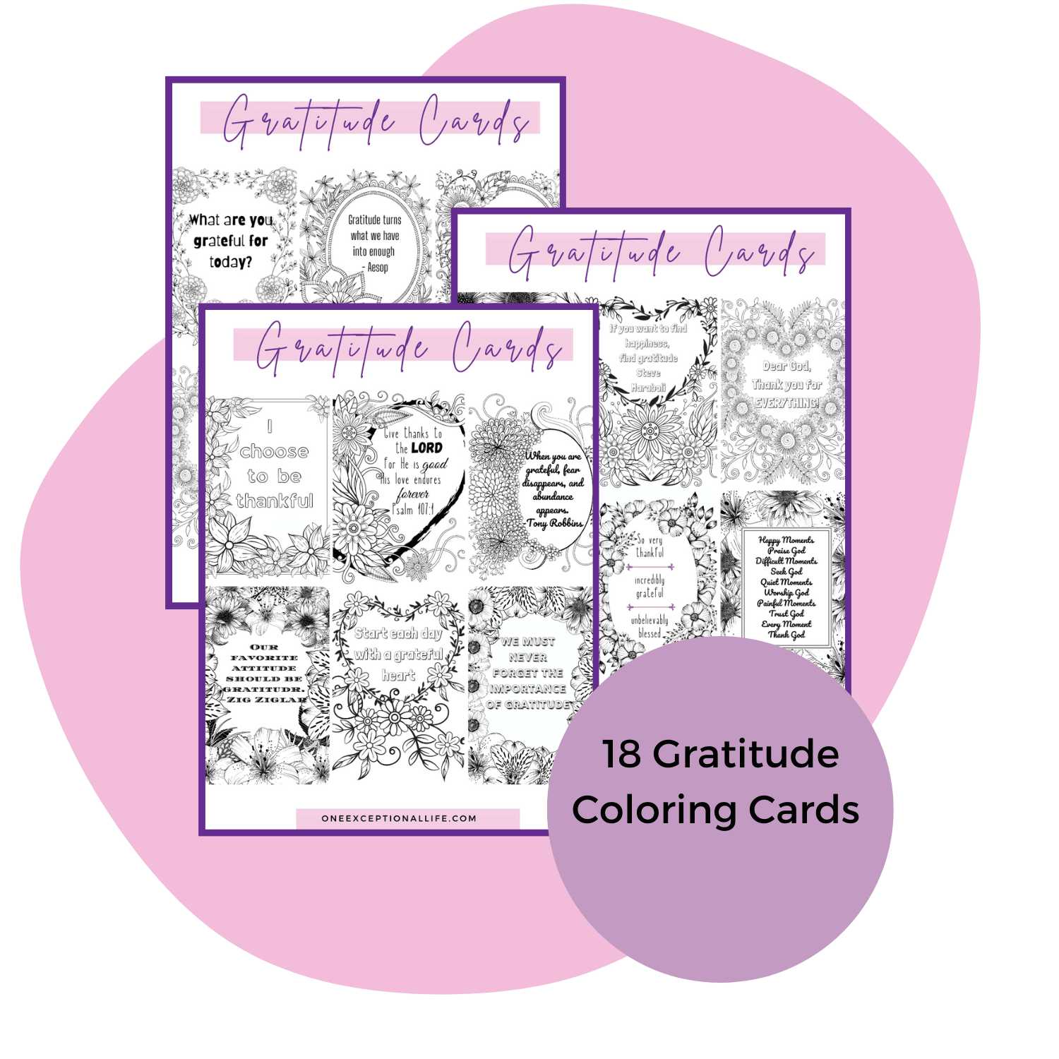 Cultivate a Grateful Heart - Gratitude Bundle mockup, coloring cards