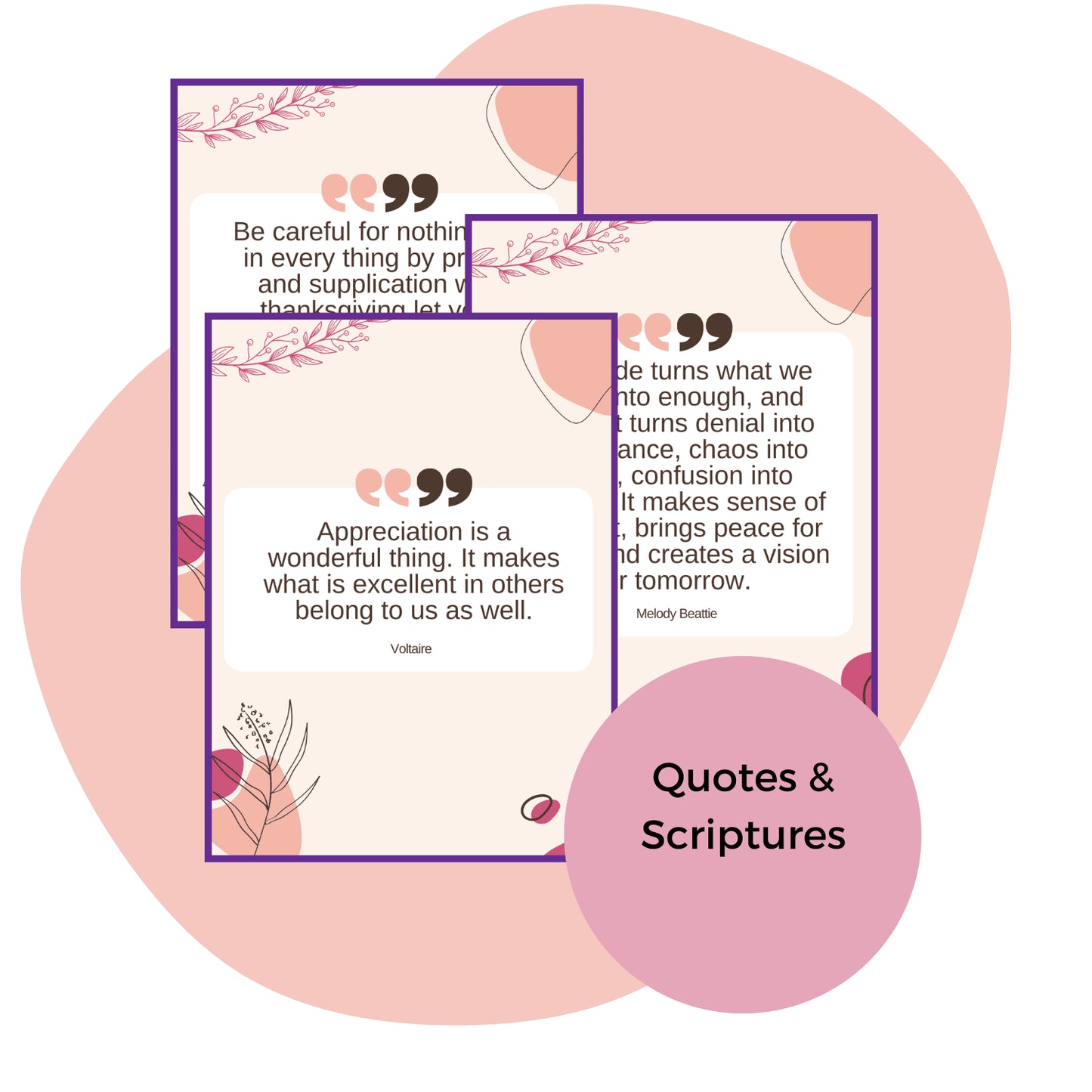 Everyday Thanks Gratitude Workbook mockup, pink background, quotes, scriptures