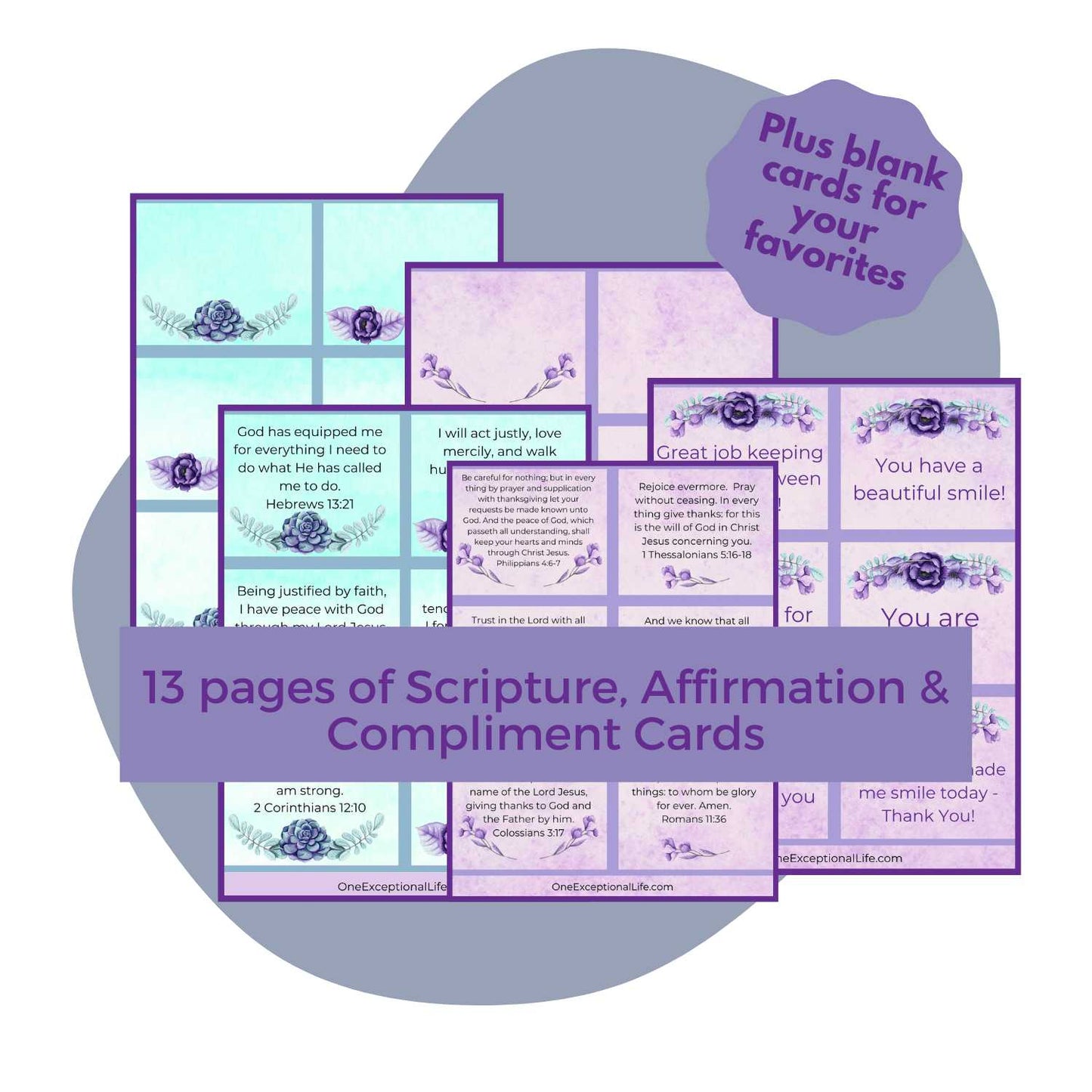 Faith Over Fear Toolbox for Peace in Life's Storms mockup, blue background scripture, affirmation, compliment cards