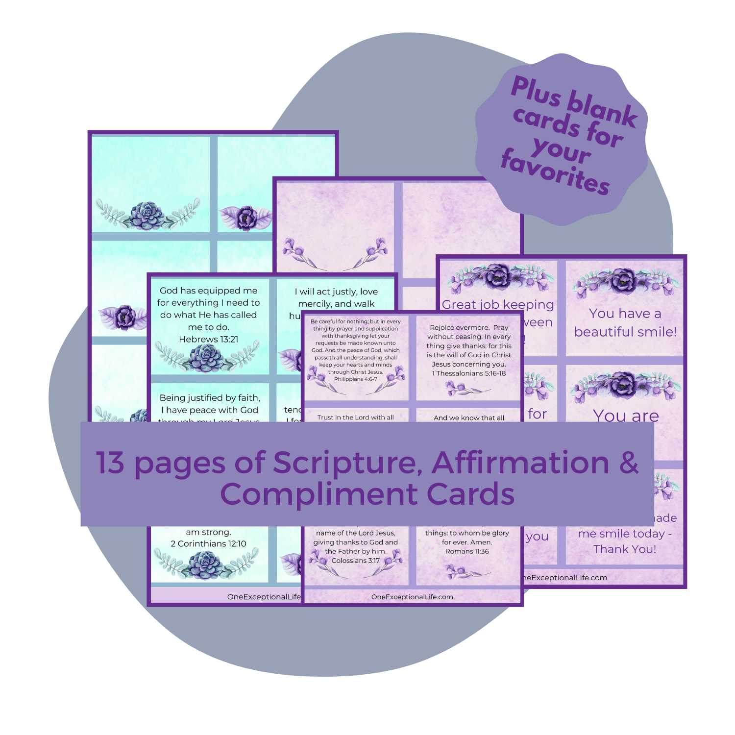 Faith Over Fear Toolbox for Peace in Life's Storms mockup, blue background scripture, affirmation, compliment cards