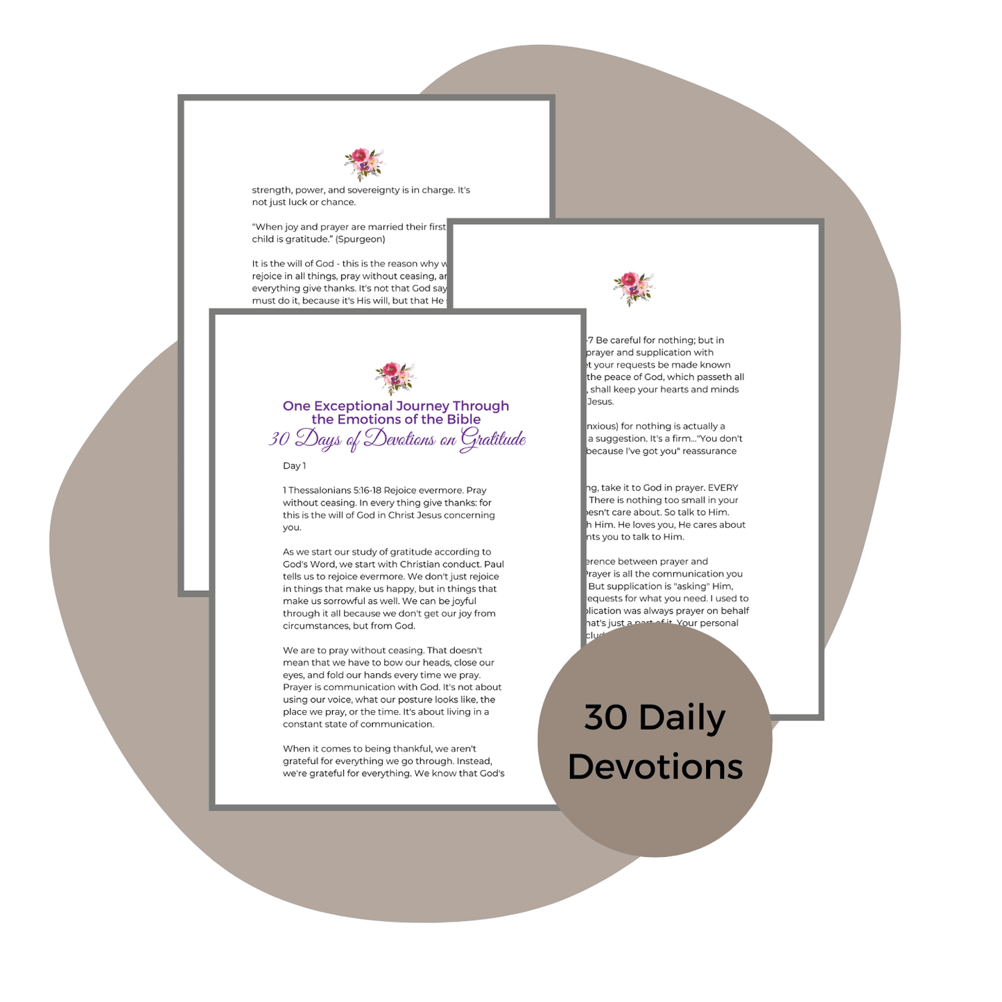 Gratitude in Action, a bible study, 30 daily devotions mockup,  purple background