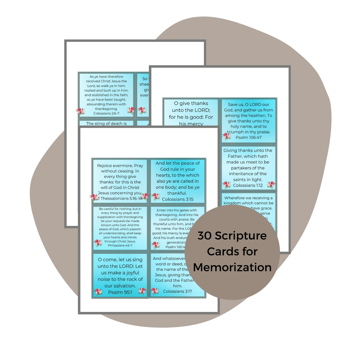 Gratitude in Action, a bible study with blue scripture cards mockup, purple background