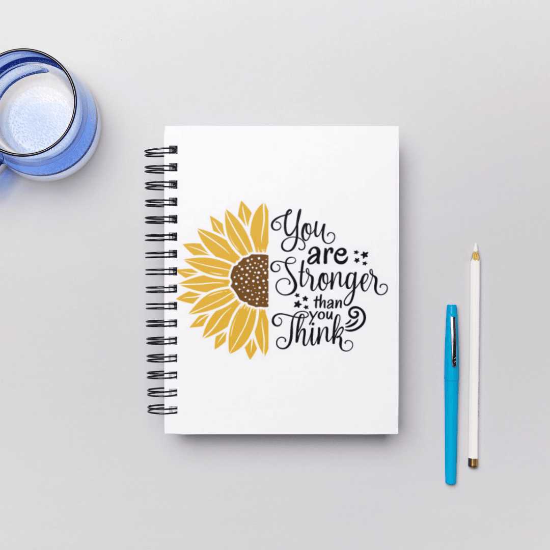 Joyful Inspiration Journals mockup, stronger than you think, yellow flower