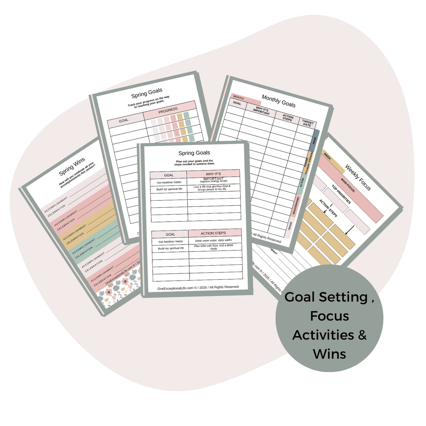 Make Room for Spring  Mockup, Goal Setting, Focus Activities & Wins, purple background