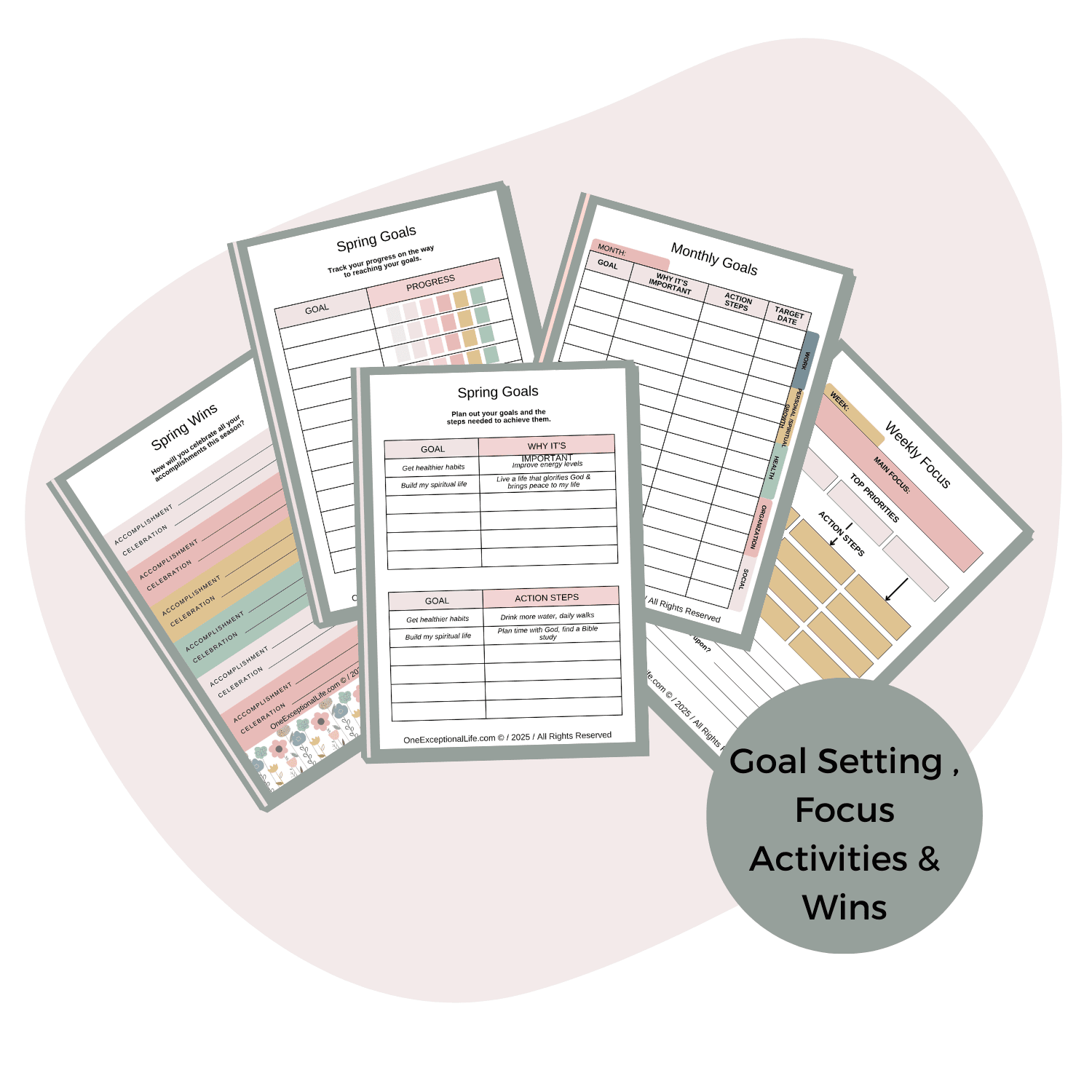 Make Room for Spring  Mockup, Goal Setting, Focus Activities & Wins, purple background