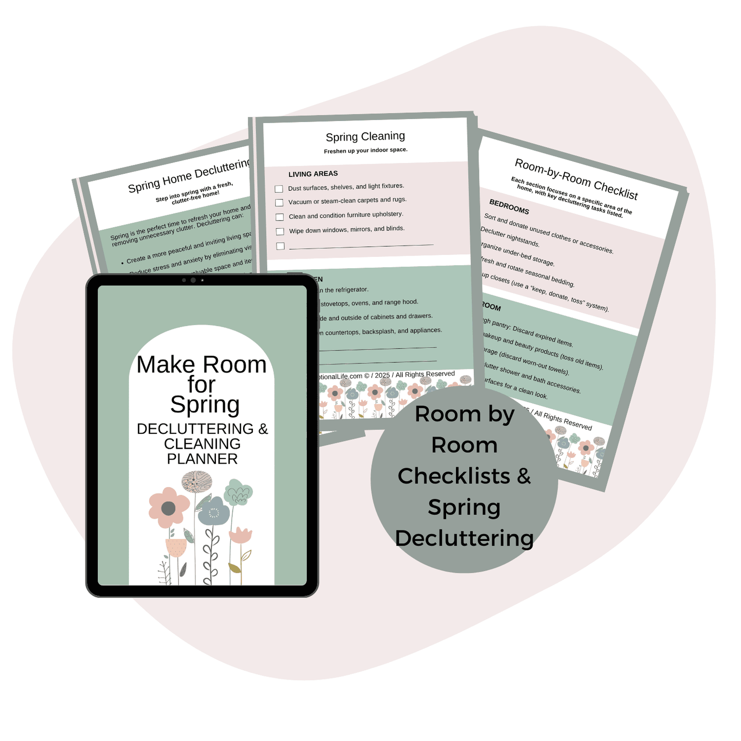 Make Room for Spring  Mockup, Make Room for Spring Decluttering and Cleaning Planner, with Room by Room Checklists & Spring Decluttering, purple background