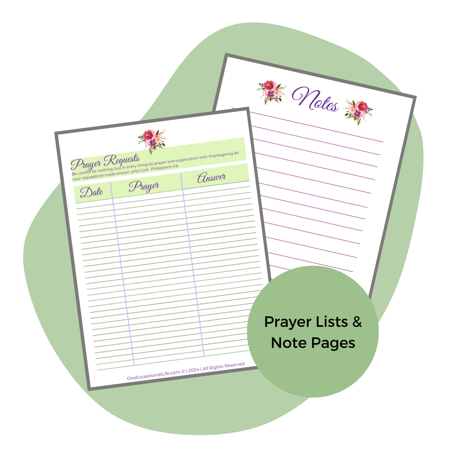 Unburdened Bible Study mockup, green background, misc pages from the study