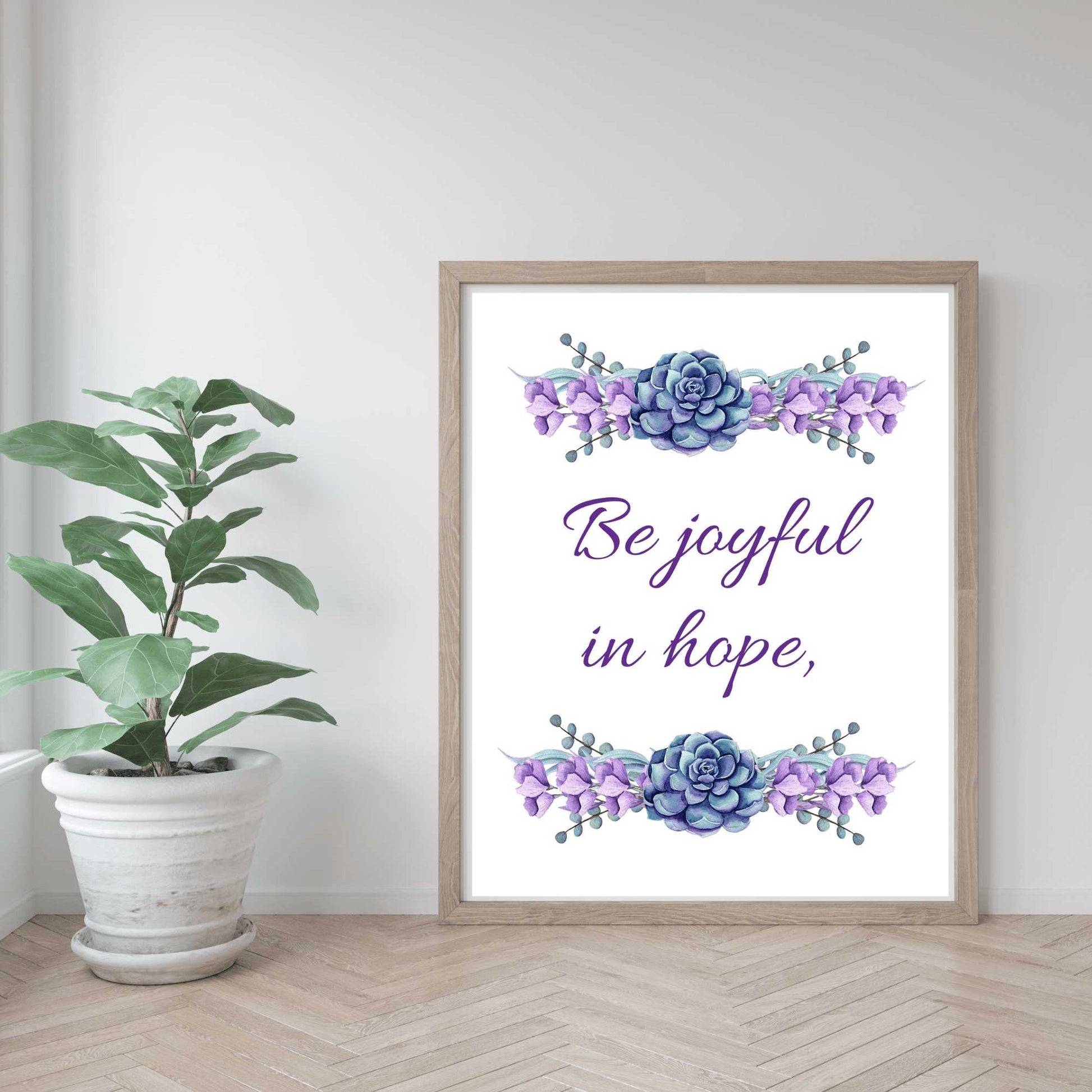 Be Joyful Patient Faithful - Wall Art Trio mockup, plant in white pot