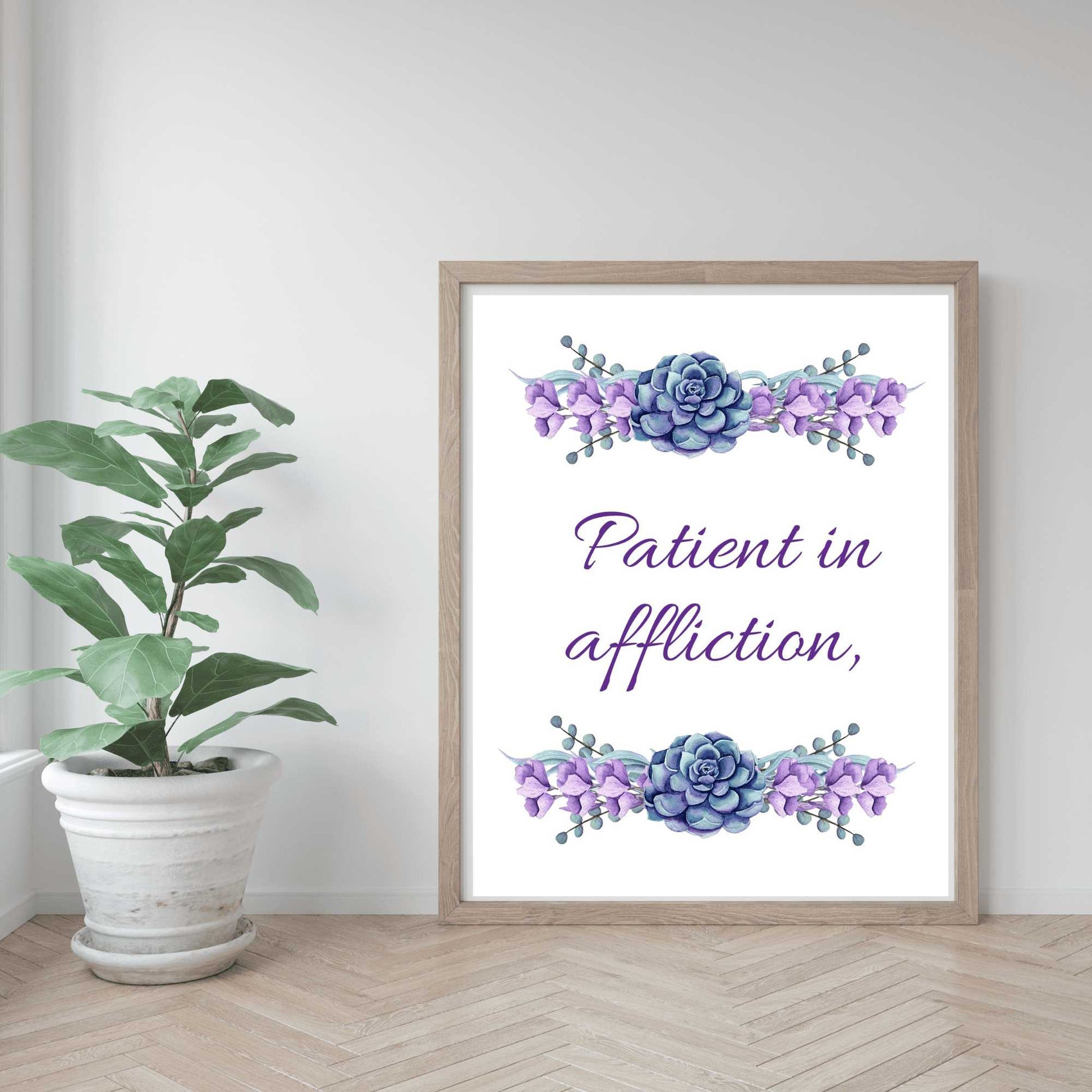 Be Joyful Patient Faithful - Wall Art Trio mockup, plant in white pot