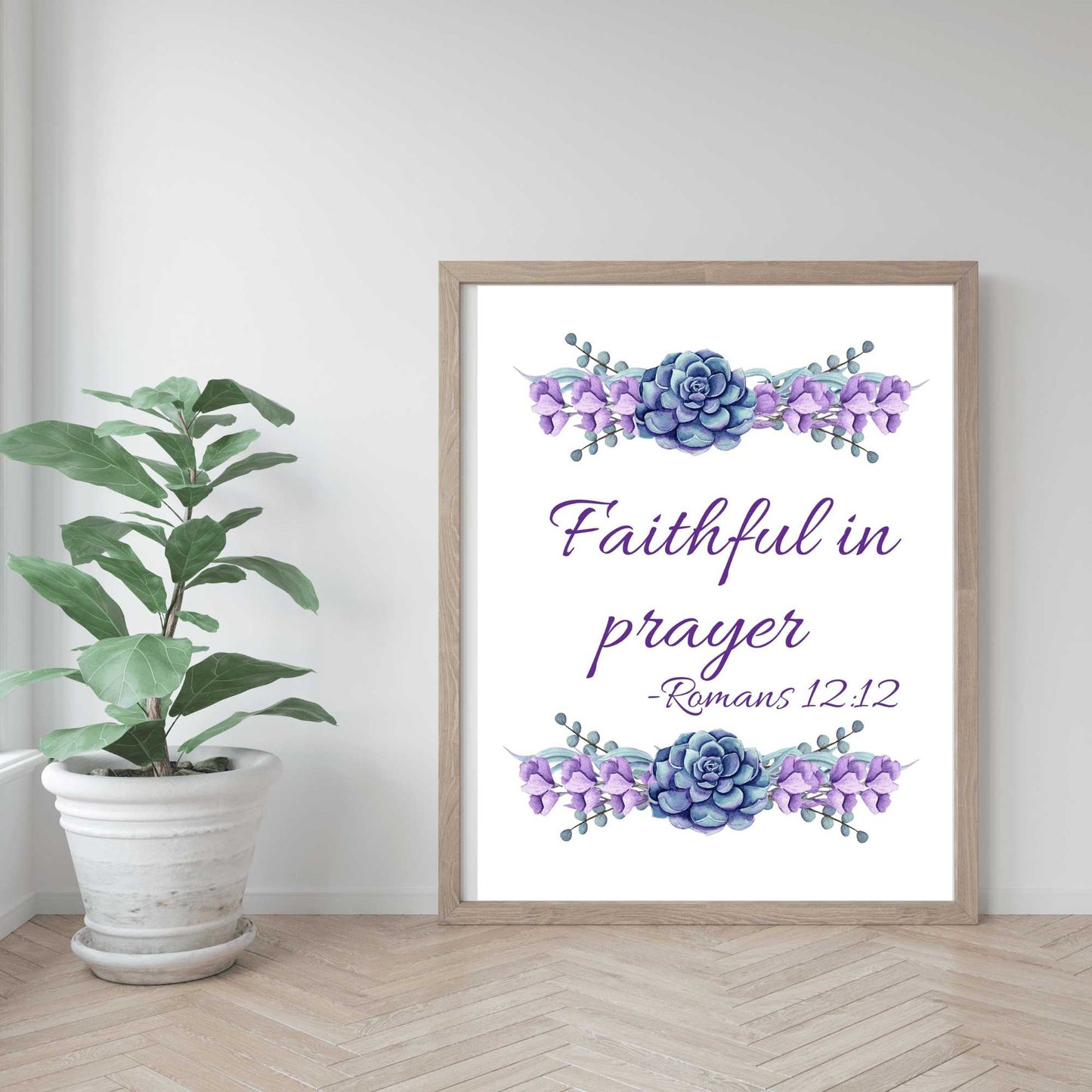 Be Joyful Patient Faithful - Wall Art Trio mockup, plant in white pot