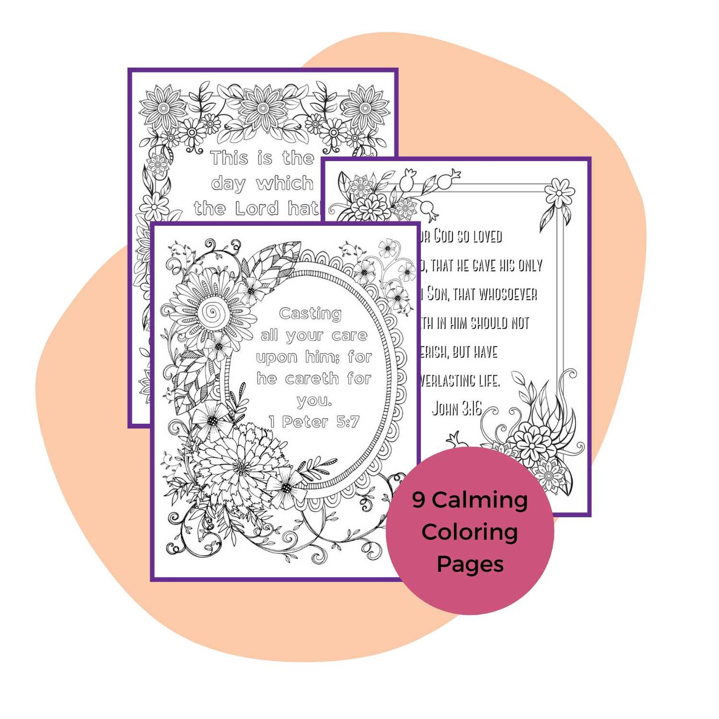 Courageous Faith - Bible Study on Weathering Life's Storms mockup, pink background, coloring pages