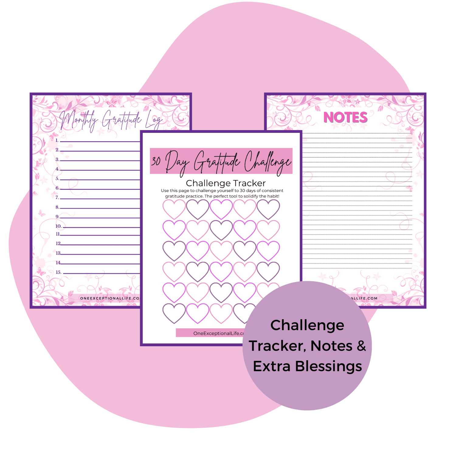 Cultivate a Grateful Heart - Gratitude Bundle mockup, challenge, notes