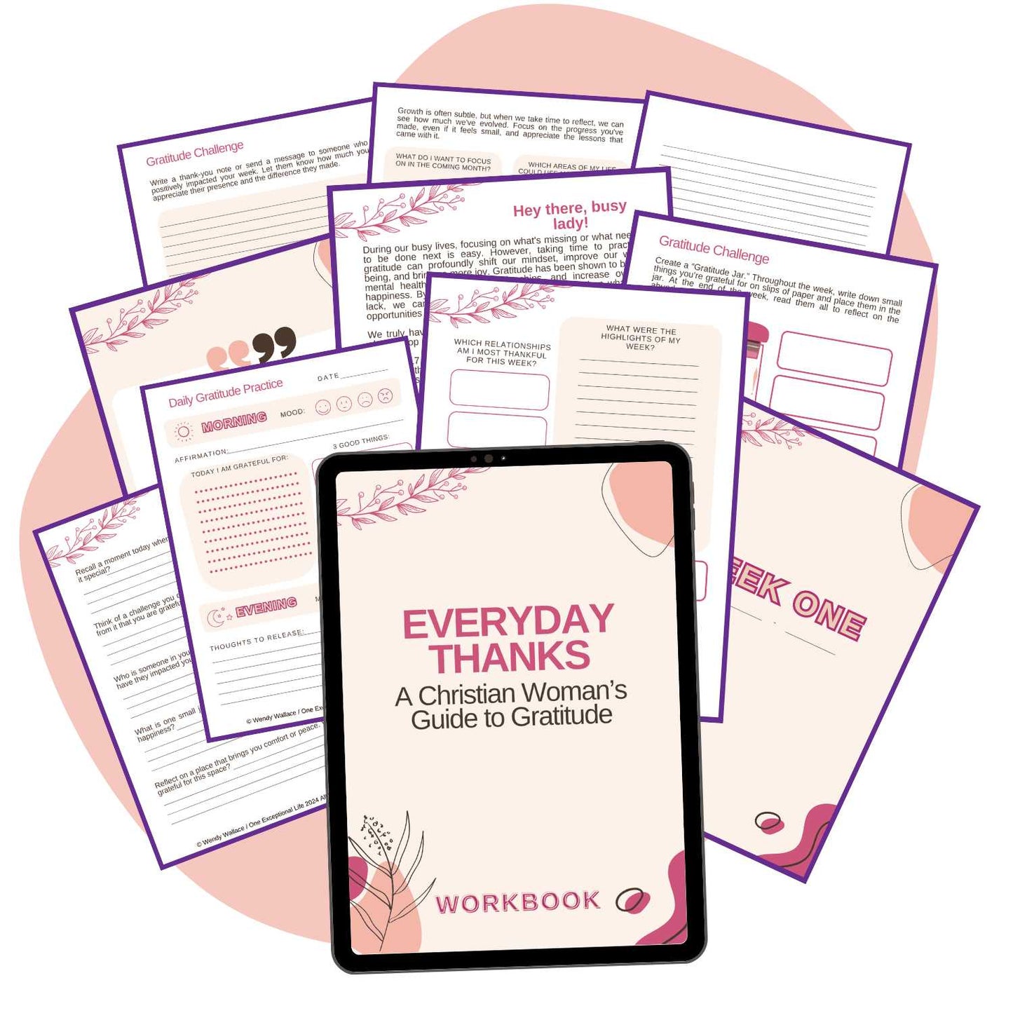 Everyday Thanks Gratitude Workbook mockup, pink background