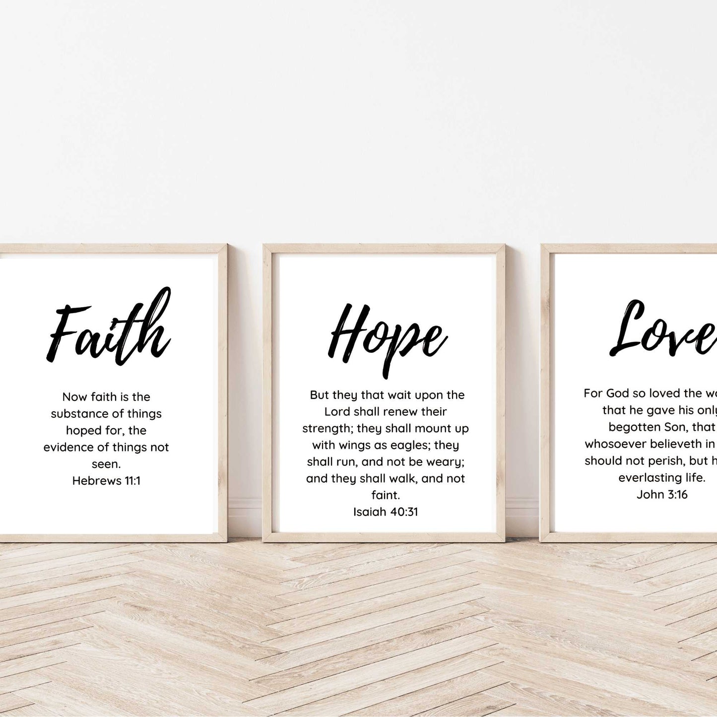 Faith Hope Love - Wall Art Trio mockup, pale frames