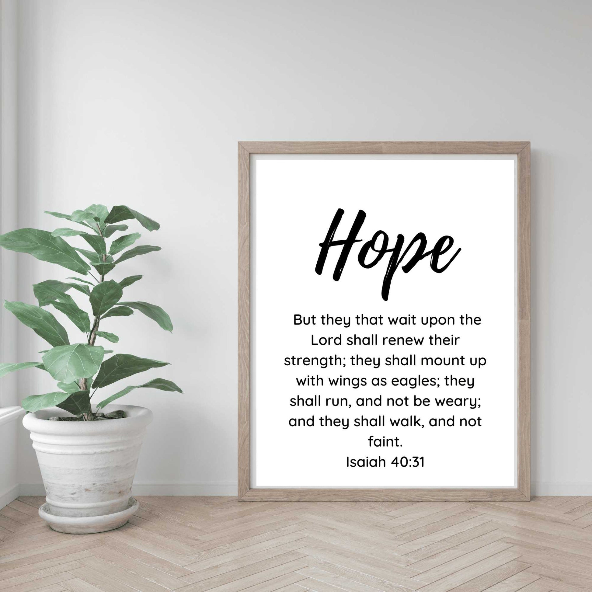 Faith Hope Love - Wall Art Trio mockup, plant in white planter