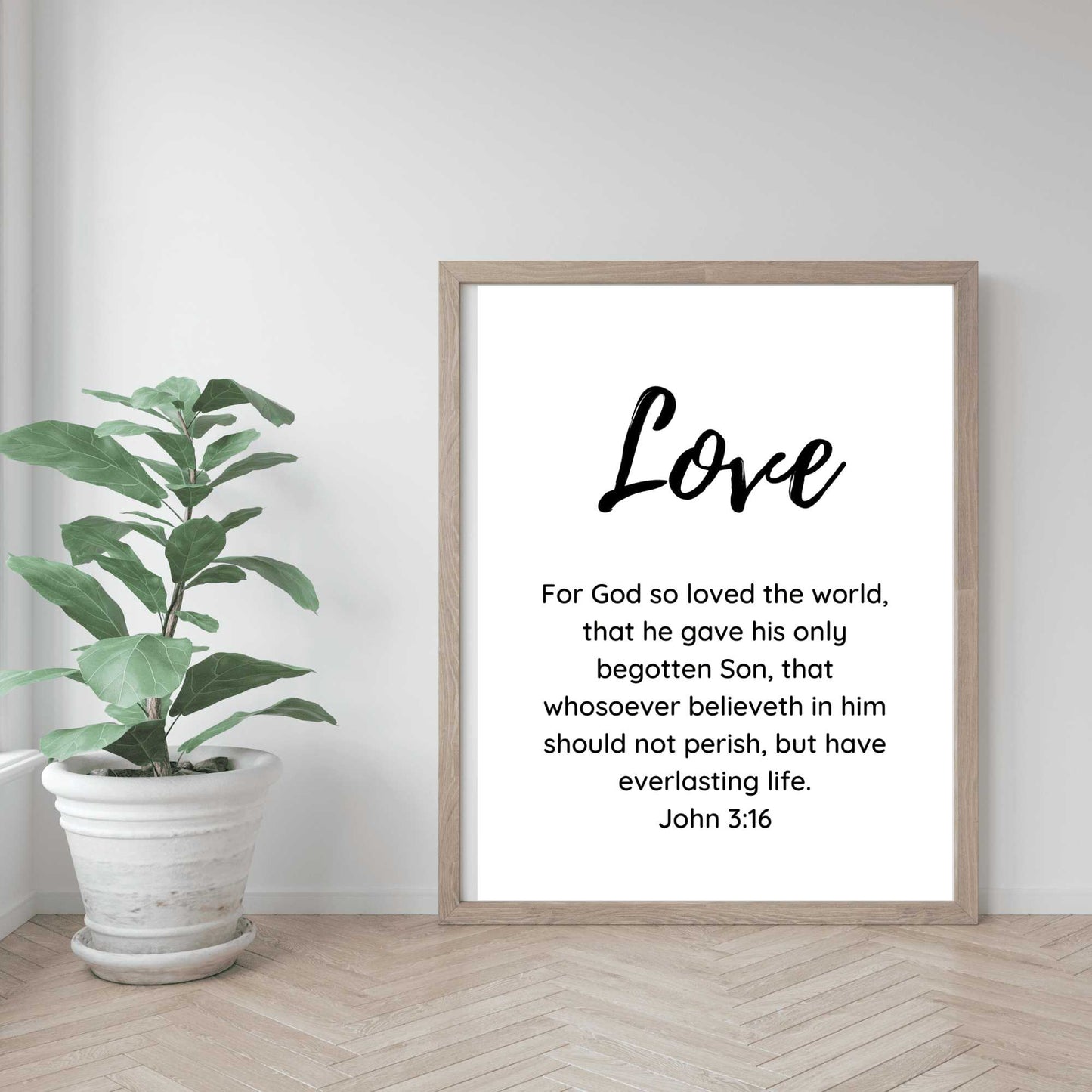 Faith Hope Love - Wall Art Trio mockup, plant in white planter