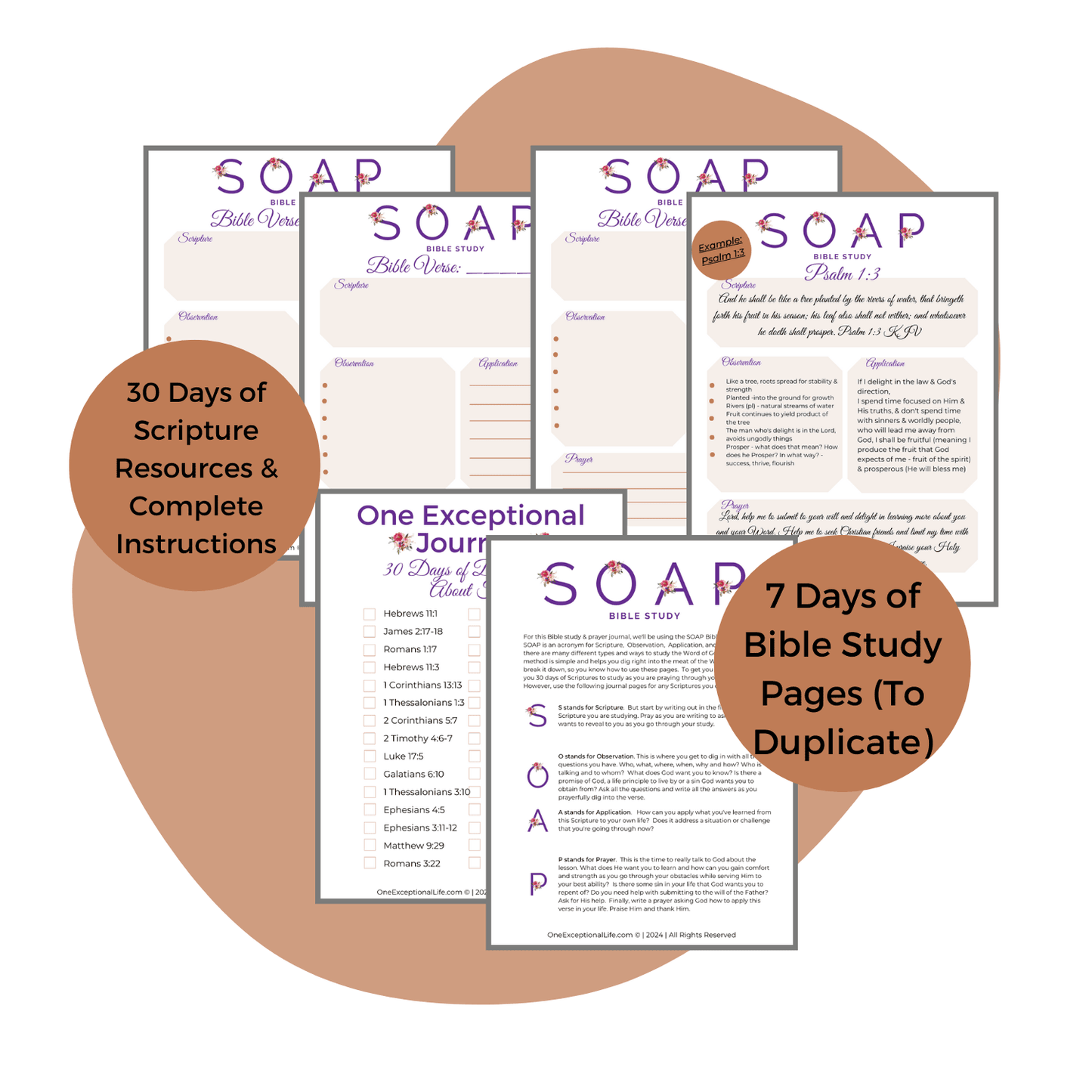 Journey of faith bible study mockup, soap study pages