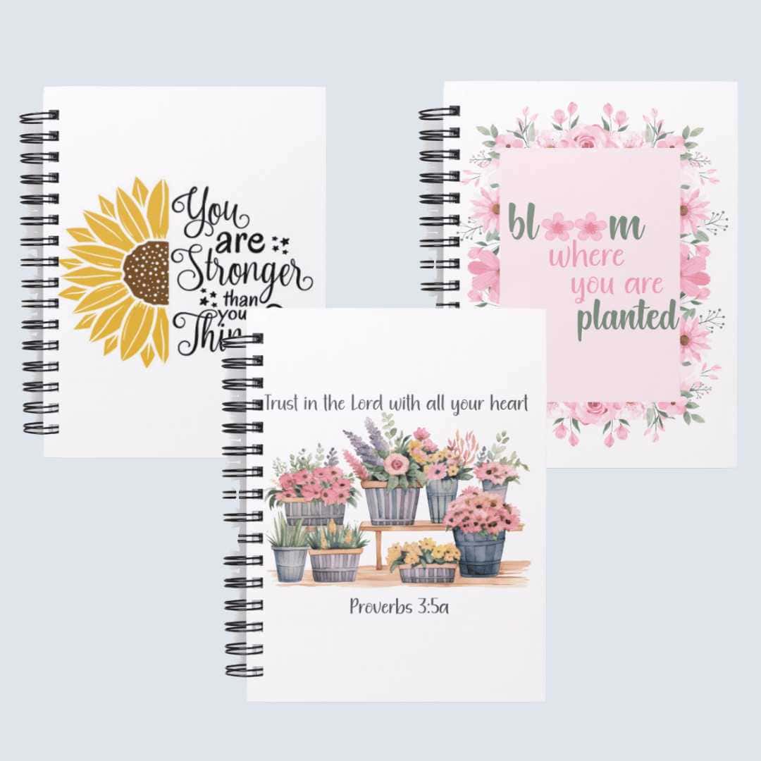 Joyful Inspiration Journals mockup, stronger than you think, bloom where planted, trust in the lord