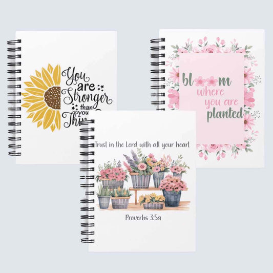 Joyful Inspiration Journals mockup, stronger than you think, bloom where planted, trust in the lord