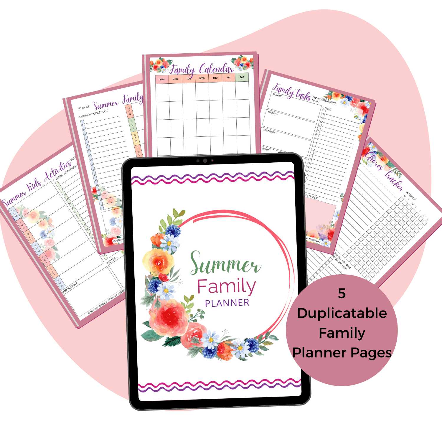 Summer Family Planner mockup, family planner pages