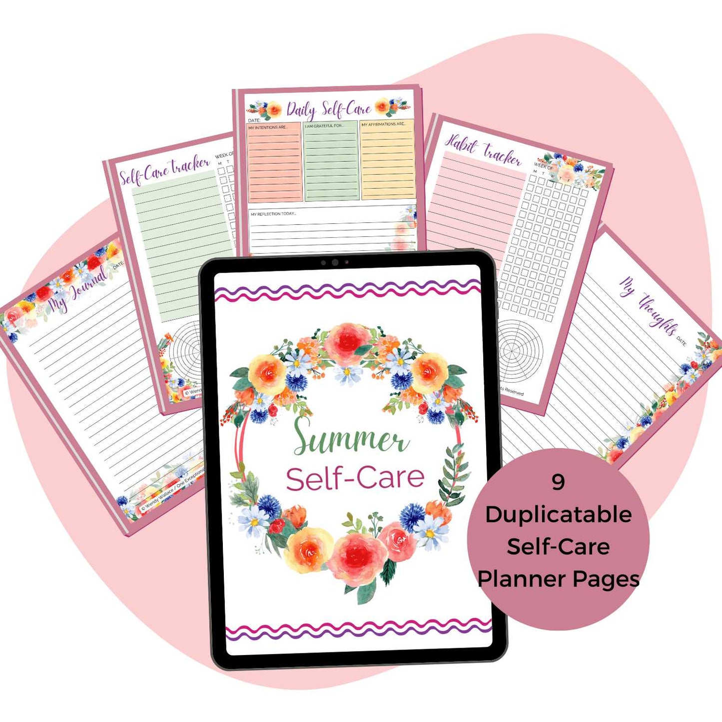 Summer Seld-care Planner mockup, planner pages