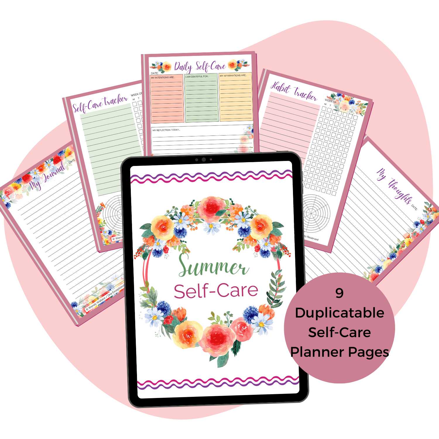 Summer Seld-care Planner mockup, planner pages