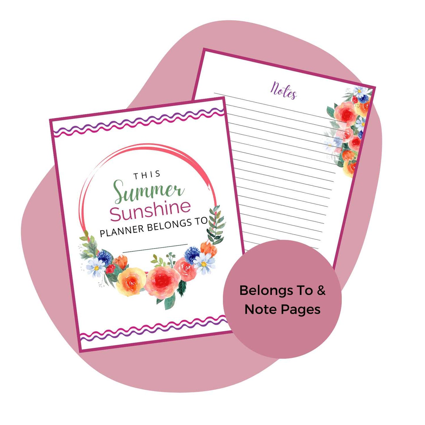 Summer Sunshine Planner mockup, belongs to, notes