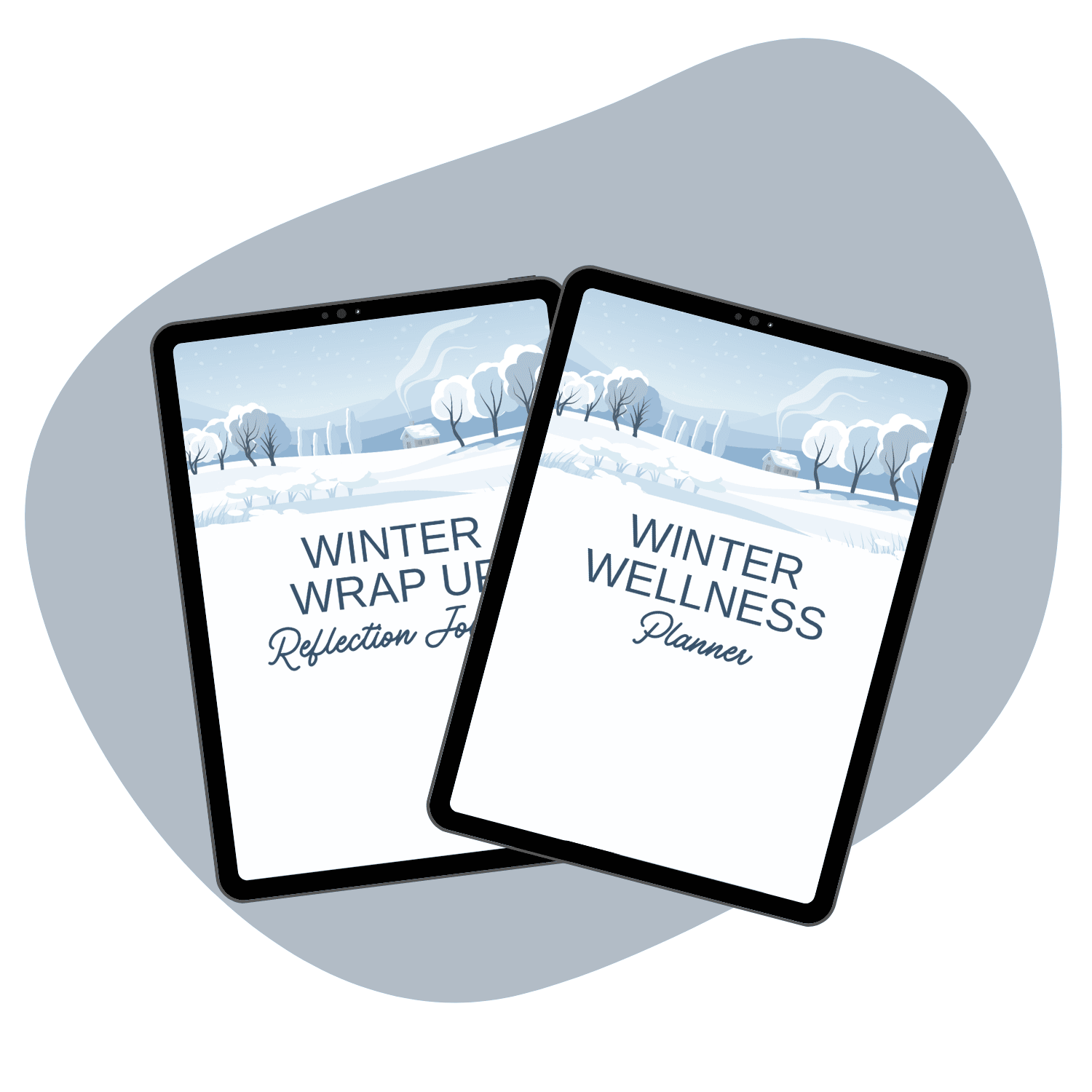 Winter Reflections Mockup featuring the inter wellness planner and reflection journal, blue background