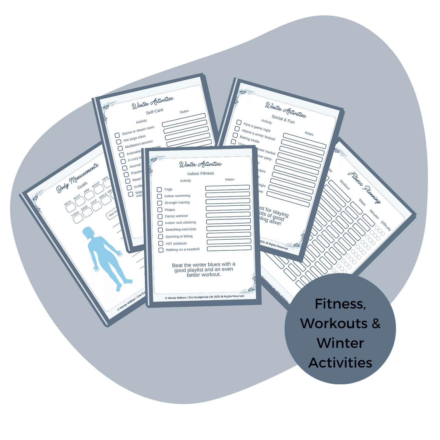 Winter Reflections Mockup featuring the winter fitness workouts and winter activities, blue background